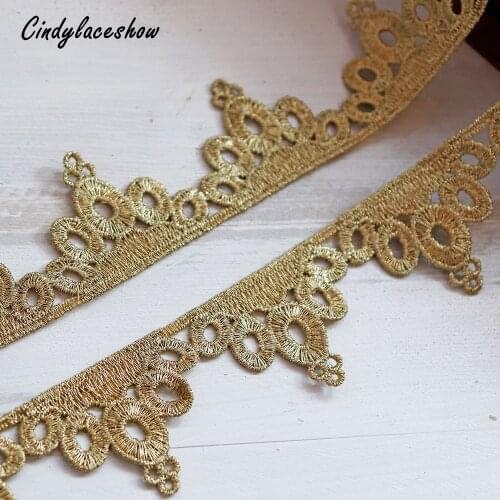 Cindylaceshow 2 Yards Gold Water Soluble Embroidery Crown Flower Lace Trim Fabric Islamic Headscarf Girls Hair Accessories DIY