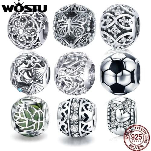 WOSTU Authentic 925 Sterling Silver Round Vine Bead Charms Pendant Fit Bracelets Women Party Fashion DIY Jewelry Gift Making