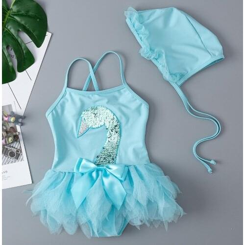 Baby Girls One Piece Swimsuit Sequin Embroidery Swan Toddler Kids Swimwear Beachwear Bathing Suit Princess Tutu Skirt with Hat