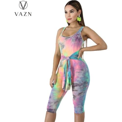 VAZN 2021 Hot List Tank Tracksuits Solid Young Sexy Free Daily Soft High Waist Women Skinny Free Playsuits