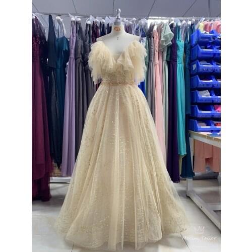 Light Champagne Evening Dress 2021 New different color luckgirls pleated Sequins sleeveless Customizable fashion Moncini Tailor