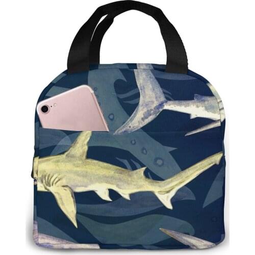 Tiger Whale Hammerhead Watercolor Lunch Food Box Bag Fashion Insulated Thermal Food Picnic Lunch Bag