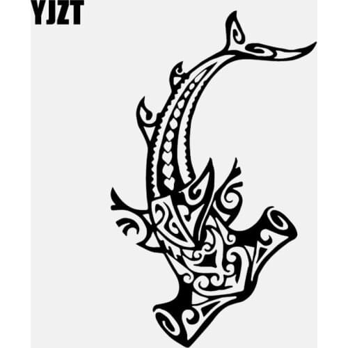 YJZT 9.8CM*16.1CM Vinyl Decal Car Sticker Hammerhead Shark Fish Tribal Pattern Black/Silver C24-0609