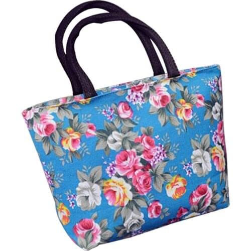Rose Flower Printed Women Canvas Big Capacity Shopping Handbag Tote Shoulder Bag