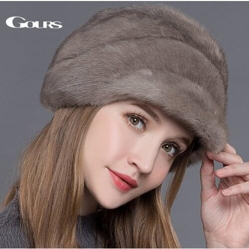 Gours Womens Fur Hats Whole Real Mink Fur Hat with Floral Luxury Fashion Russian Winter Thick Warm High Quality Cap New Arrival