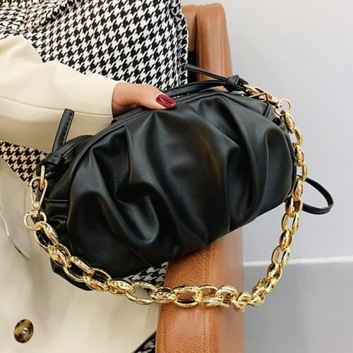 Pleated Thick Chain Underarm Bag Ladies Designer Handbag 2021 New Luxury Brand Women PU Leather Small Shoulder Messenger Bag