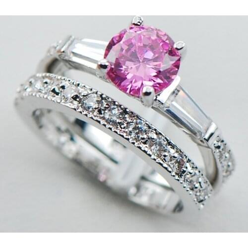 Pink Kunzite 925 Sterling Silver Top Quality Fancy Jewelry Engagement Wedding Two Ring Size 5 6 7 8 9 10 F1094