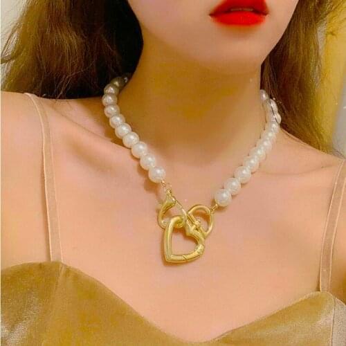 AA Freshwater pearl near round necklace 8-9mm nature beads for women gift heart hook 45CM chain necklace