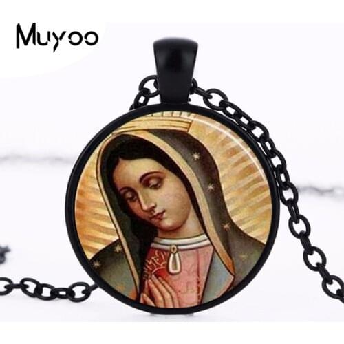 Our Lady of Guadalupe pendant Necklace Virgin Mary Sacred Heart Religious Art Steampunk Bronze chain vintage women Jewelry HZ1