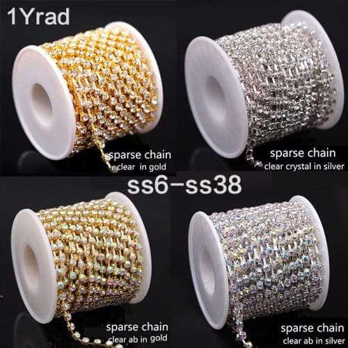 1Yard ss6-ss38 Crystal Rhinestone trim sparse claw cup chain sew on glue on for shoes bag Garment DIY handmade ornament material