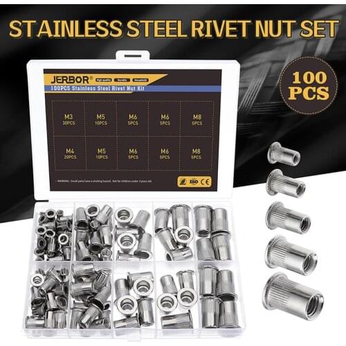 100Pcs M3 M4 M5 M6 M8 304 Rivet Nut Flat Head Threaded Rivet Insert Nutsert Cap Rivet Nut Carbon Steel Stainless Steel