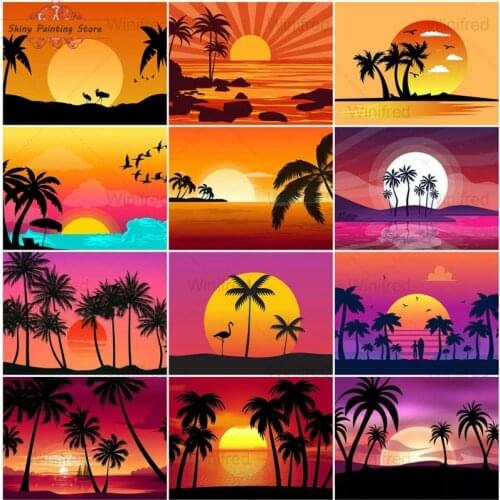 5D DIY Diamond Embroidery Sunset Beach Scenic Cross Stitch Diamond Painting Seaside Landscape Diamond Mosaic Handmade Home Decor