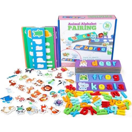 English Alphabet Early Education Enlightenment Cognitive Card Animal Graphics Spelling Words Children Wooden Toys Desktop Game