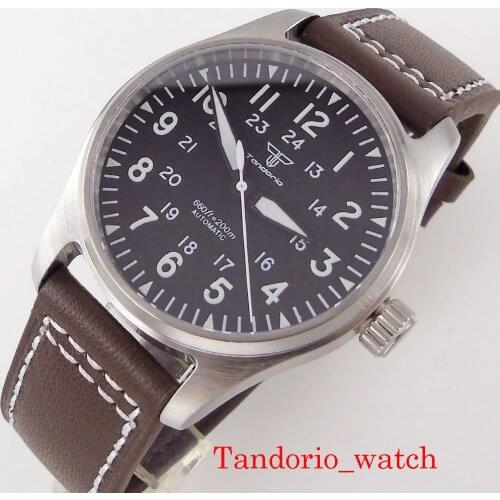 24 Jewels NH35A Automatic Mens Watch39MM Luminous Marks Tandorio Brand Leather Strap Black Dial 200M Waterproof