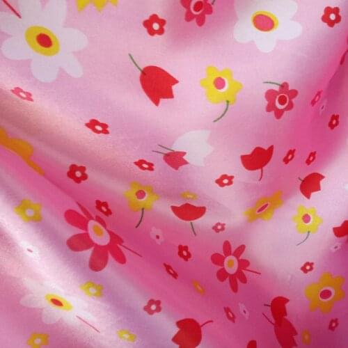 Shiny Floral Soft Satin Material DIY Lining Craft Tilda Doll Lovely Glossy Polyester Charmeuse Fabric
