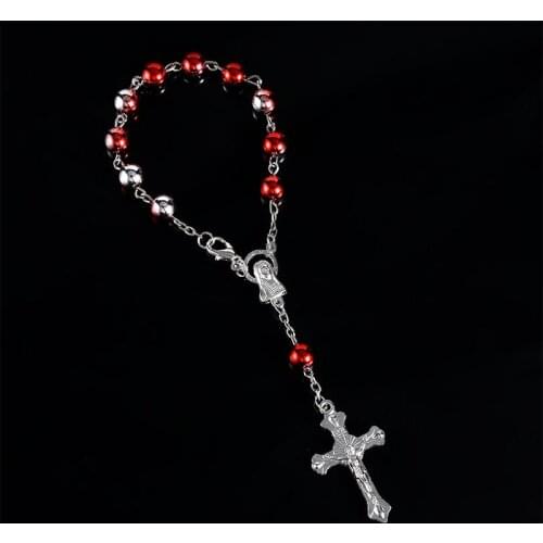Handmade Rosary Bracelet Heart-shaped Religious Jewelry Catholic Communion Cup Gift Center Cross Rosary Bracelet Beads