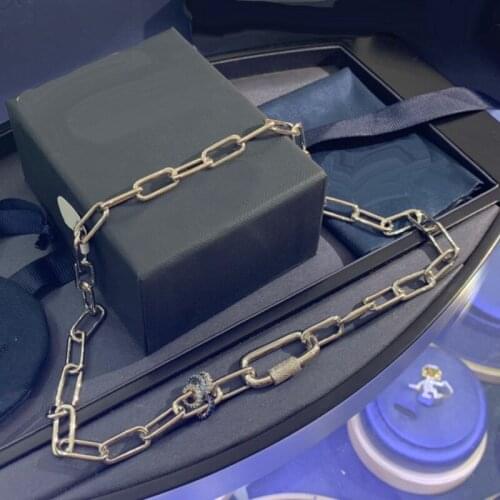 Brand 1:1Fashion Necklace High Quality Silver Color Chain with Navy Blue Lagoon Sliding Hoops Women Brand Jewelry