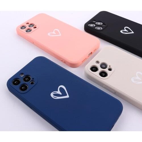 Simple Love Heart Phone Case for iPhone 11 12 Pro Max Mini X XR XS Max 7 8 Plus SE 2020 Heart Pattern Phone Cover Soft Silicone