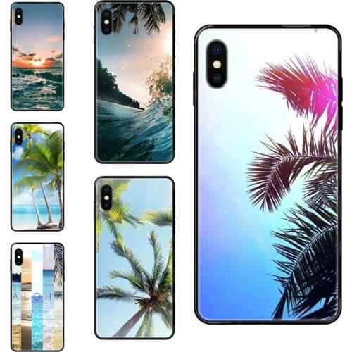 For Xiaomi Mi Note A1 A2 A3 5 5s 6 8 9 10 SE Lite Pro Ultra Black Soft TPU Cartoon Pattern Phone Case Aloha Palm Trees Summer