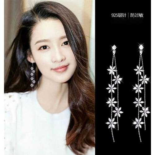 Luxury Statement Long Dangle CZ Zircon Crystal Flowers Earring Cubic Zircon Wedding Party Bridal Fringed Fahion Jewelry Gift