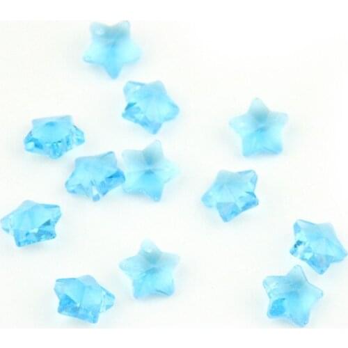 Good Quality 100 pcsAquamarine 14mm Star Beads 1 Hole Crystal Chandelier Beads Glass Prism Lighting Suncatcher Diy Beads