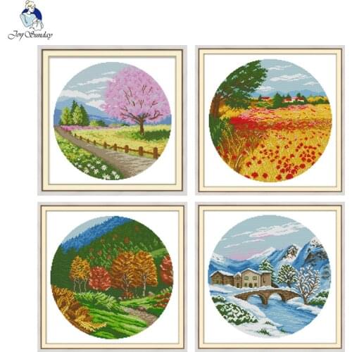 Joy Sunday Needlework,DIY DMC Cross stitch,For Embroidery kits,Four Seasons Patterns Cross-Stitching,Europe Scenery Home Decor