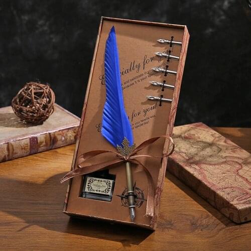 Creative Office Stationery Supplies Vintage Feathers Pen Gift Box Set Dip ink Writing Fountain Pen Wedding Birthday Gift 1 Set
