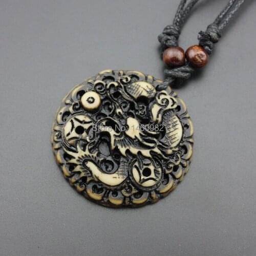 Cool Mens Round Shape Zodiac Amulet Chinese Dragon Totem of Good Luck Pendant Necklace Gift YN337