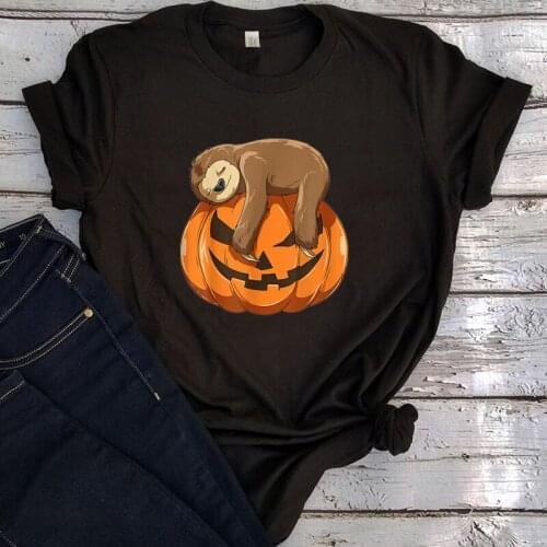 Sloth Pumpkin Halloween Tshirts Woman Sloth Themed Halloweens Tops Women 2021 Streetwear Vintage Aesthetic Clothes Gothic M
