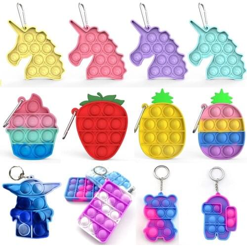 Multi-Shapes Mini Push Bubble Silicone Keychain Sensory Antistress Popper Fidget Toys