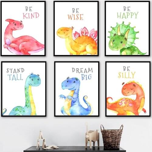 Cartoon Tyrannosaurus Stegosaurus Triceratops Wall Art Canvas Painting Nordic Posters And Prints Wall Pictures Kids Room Decor