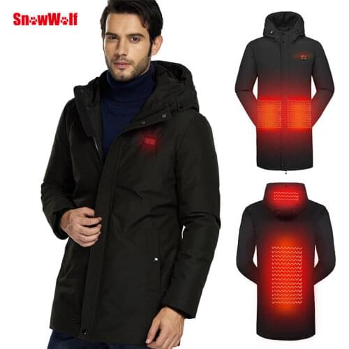 SNOWWOLF Men Winter 90% White Duck Down Jacket USB Infrared Heating Hooded Jacket Electric heated Coat for Outdoor Hiking