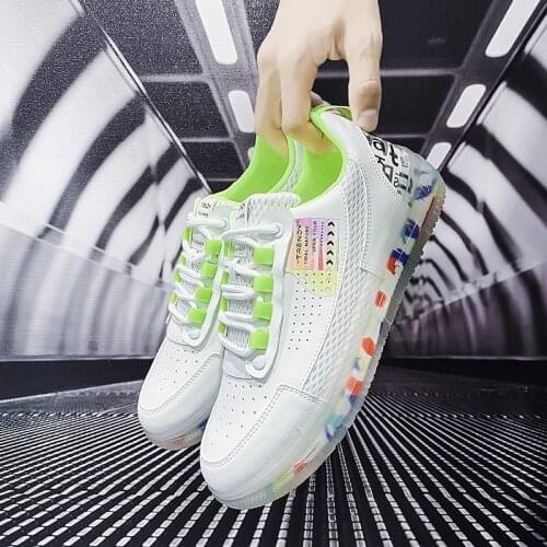 Mens Rainbow Jelly Board Shoe Graffiti Casual Flat Shoe Fashion Sneaker Trend Breathable Walking Shoe Colorful Off White Shoe
