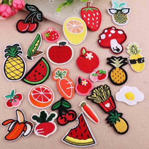 12pcs/lot Cartoon fruit Motif patches iron on patches clothes stickers badges DIY embroidered patches for clothes decoration