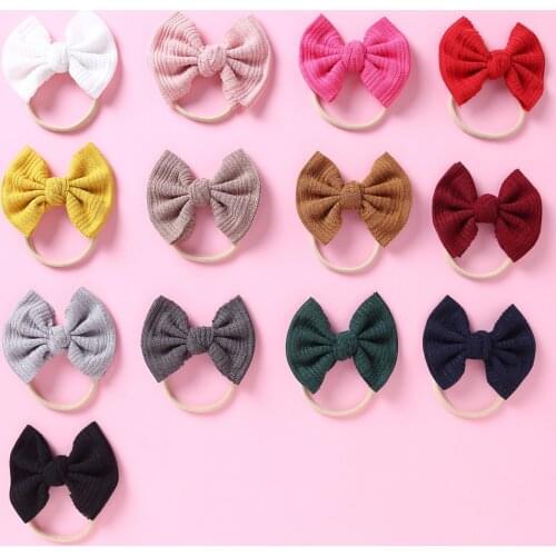 Baby Girls Bowknot Nylon Headband Newborn Elastic Candy Color Headwear Accessories Hair Ring Child Kids Hair Band Gift