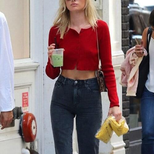 2020 New Autumn Solid Basic Knit Full Sleeve Bottoming Women Fashion Harajuku Girls Single-Breasted Casual Top Tee Shirt