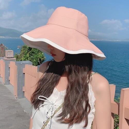K221 Hat Female Summer Sun Hat Sunscreen Double sided Fisherman Hat Wild Anti-Ultraviolet Big Brim Womens Hat Bucket Hat Panama