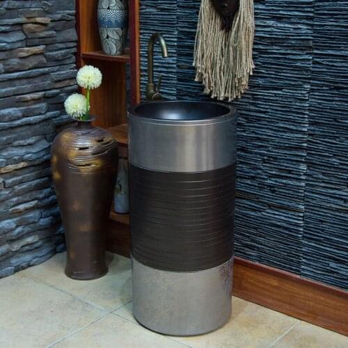 Simple Integral Pedestal Vertical Ceramic Washbasin Artistic Basin Floor Pedestal Type Washbasin