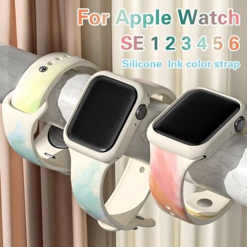 Silicone Watercolor For Apple Watch Band 44mm 40mm for iwatch Bracelet series 6 Se 5 4 3 2 1Breathable Elastic Belt bracelet ban