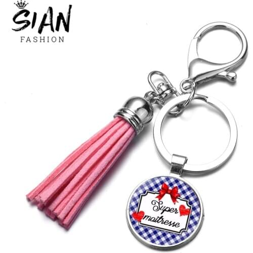 SONGDA Fashion Super Mistress Keychain Bag Charm High Quality Candy Colors Leather Tassel Key Chain Holder Teacher Gift Trinkets