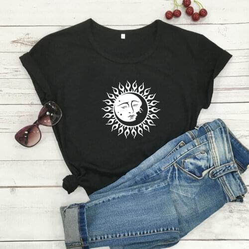 Sun Moon gothtic graphic women fashion cute grunge tumblr t shirt young hipster street pure cotton unisex tees hipster top M186