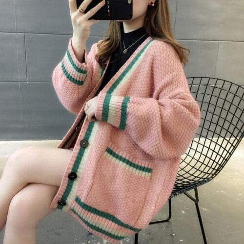 Sweater cardigan jacket womens 2020 spring and autumn new Korean style loose mid-length knitted sweater casual top