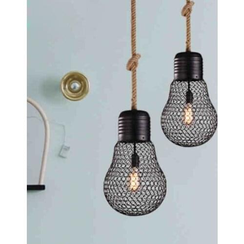 Vintage Loft Industrial American Country Iron Herm Rope Edison Mesh Pendant Lamp Kitchen Dinning Living Room Home Decor Lighting