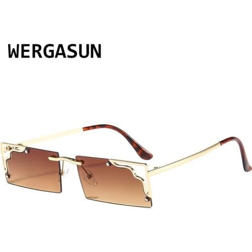 WERGASUN Luxury Brand Small Rectangle Sunglasses Women Shades For Women Vintage Rimless Square Sunglasses Unisex UV400