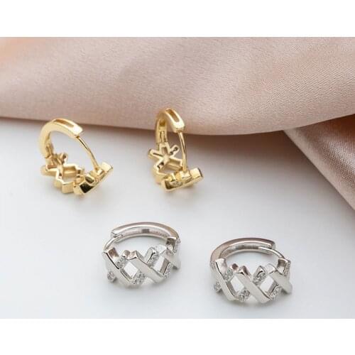 WTLTC 925 Sterling Sliver Letter X Shaped Hoop Earrings Femme Small Hollow Earrings Hoops Dainty Tiny Round Earrings With Charm