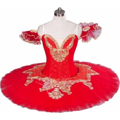 Adult child red gold professional tutu pancake platter stage ballet tutu skirt classical ballet tutus ballerina dance costume