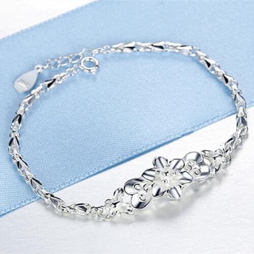 Hot new Vintage flowers chain fashion 925 sterling silver Bracelet for woman fine Popular brands jewelry Wedding party lady gift