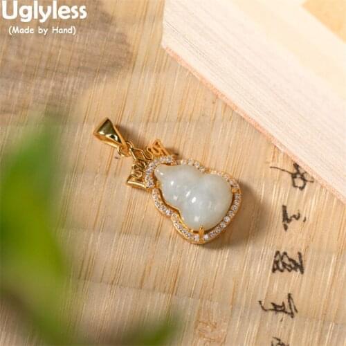 Uglyless Hollow Lotus Crown Pendants for Women Natural Jadeite Necklaces NO Chain Ethnic Retro Fashion Jewelry 925 Silver Bijoux