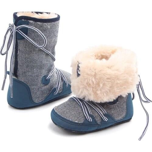 Winter Soft Leather Warm Long Plush Baby Snow Boots For Boy Girl Fashion Winter Baby Shoes Non-slip Toddler Boys Girls Booties