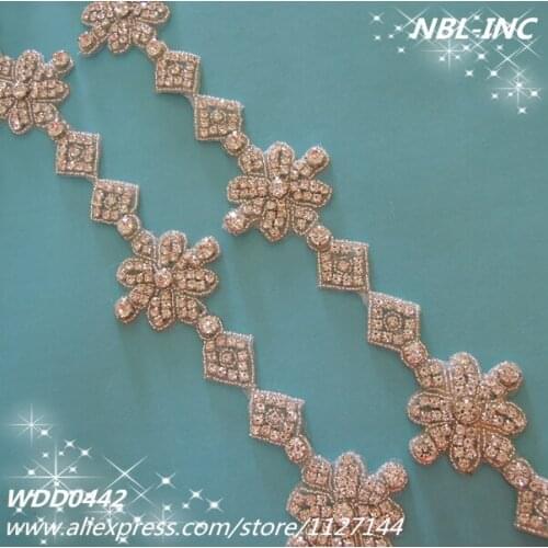 10 YARDS )Wholesale bridal beaded rhinestone trim applique iron on for wedding dress sash IRON ON WDD0442